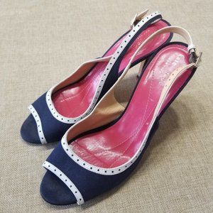 Kate Spade New york Open Toe Canvas Kitten Heel Slingback Sandal 7